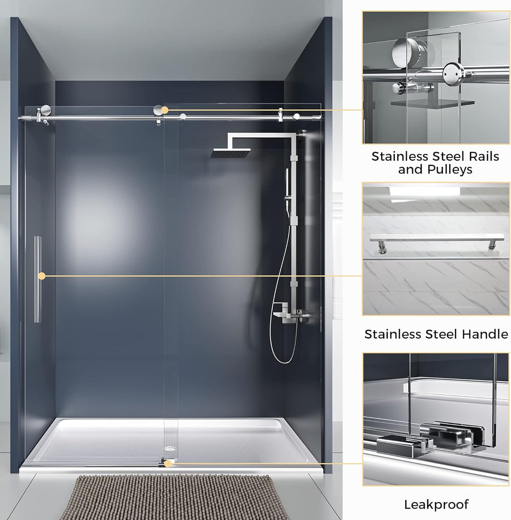 56 in. Frameless Sliding Shower Door, Clear Tempered Glass E766742