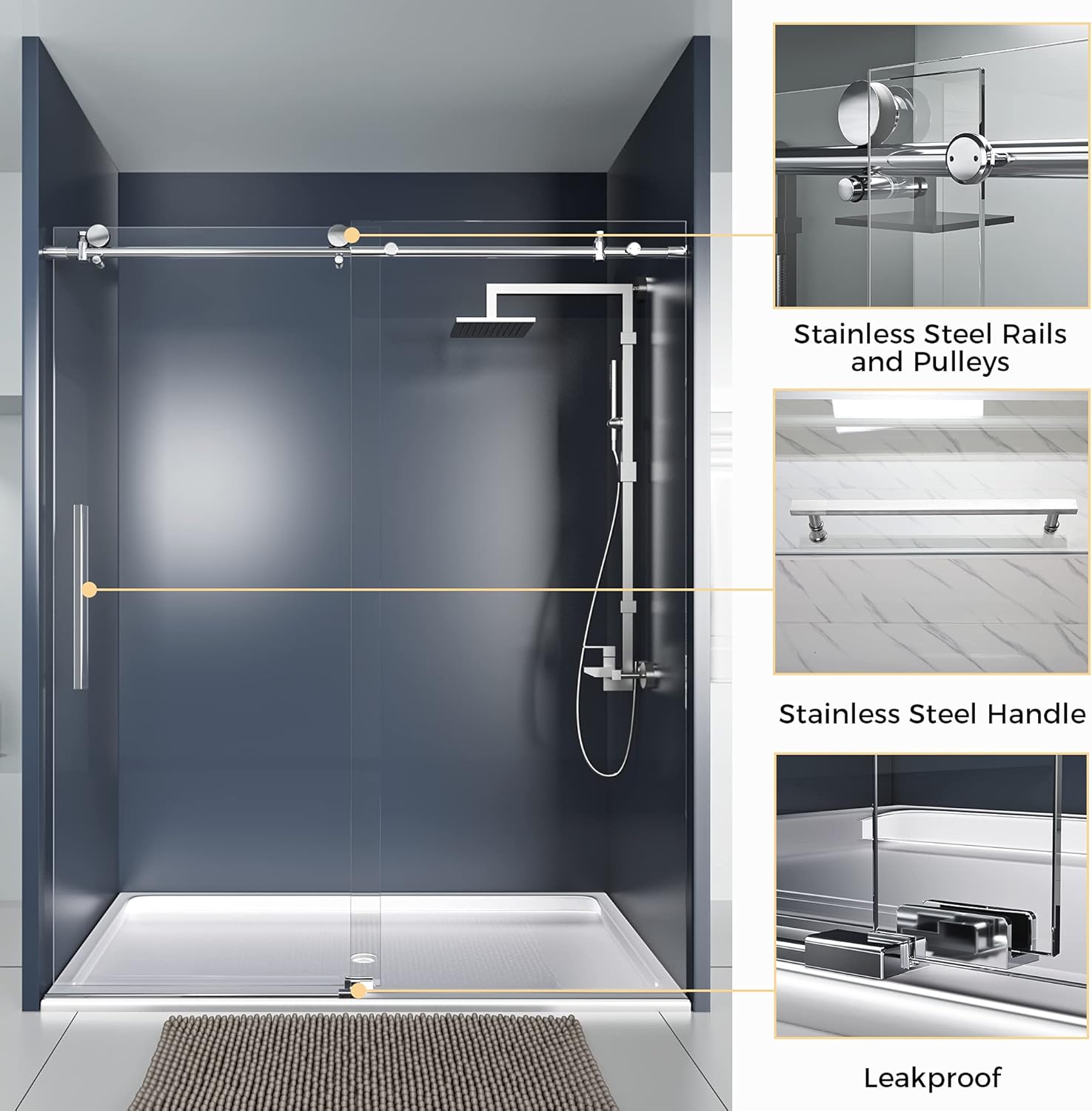 56 in. Frameless Sliding Shower Door, Clear Tempered Glass E766742
