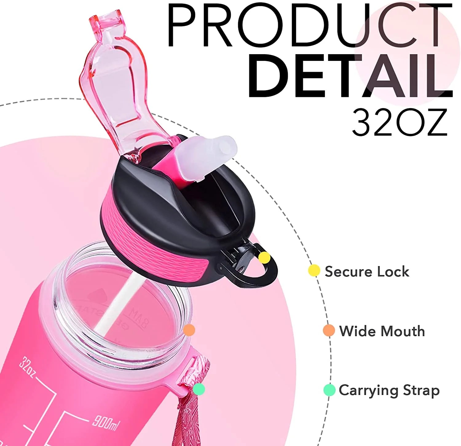 32 oz Motivational Water Bottle with Straw C6366