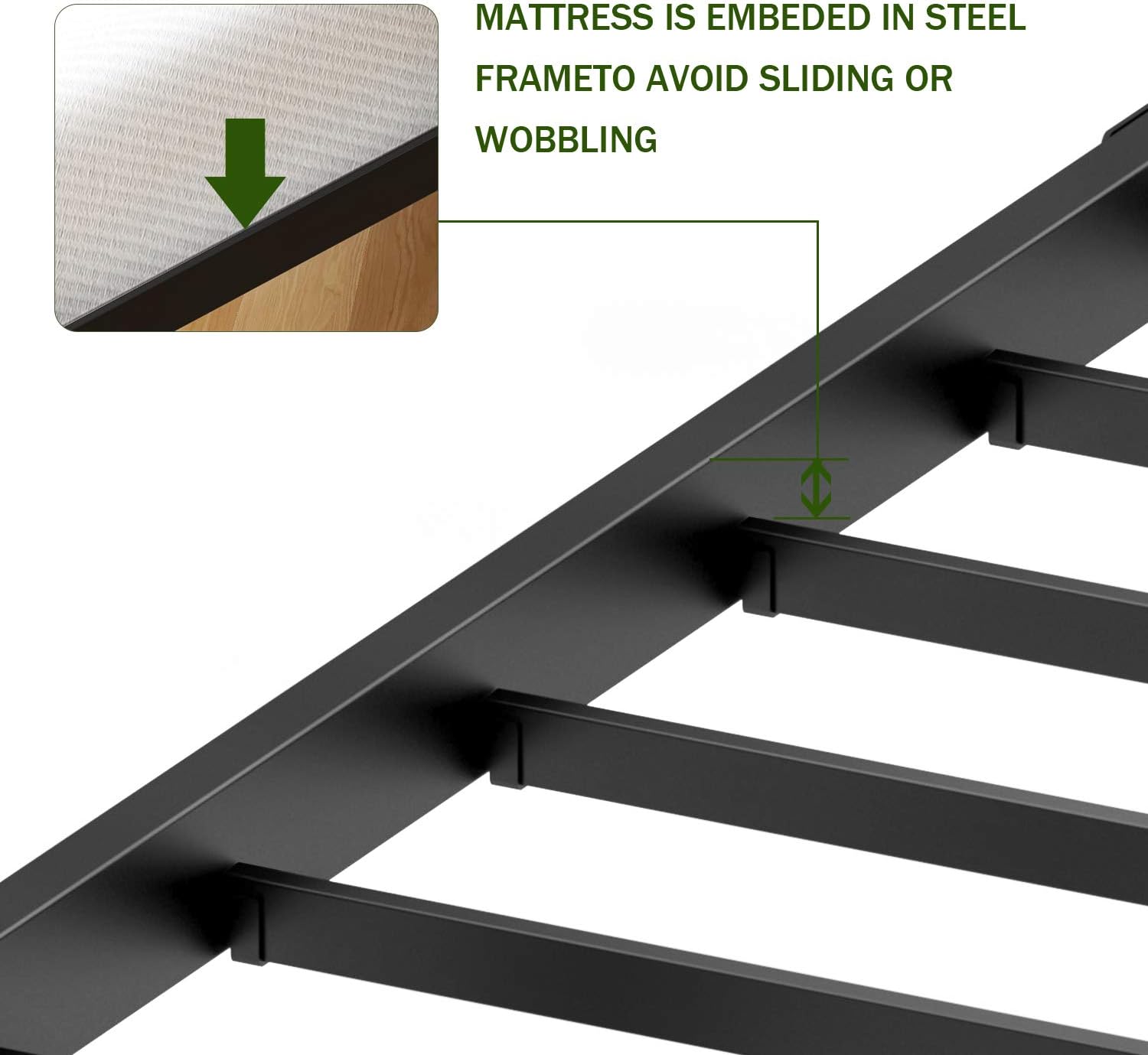 18 Inch Metal Platform Bed Frame with Steel Slats F305
