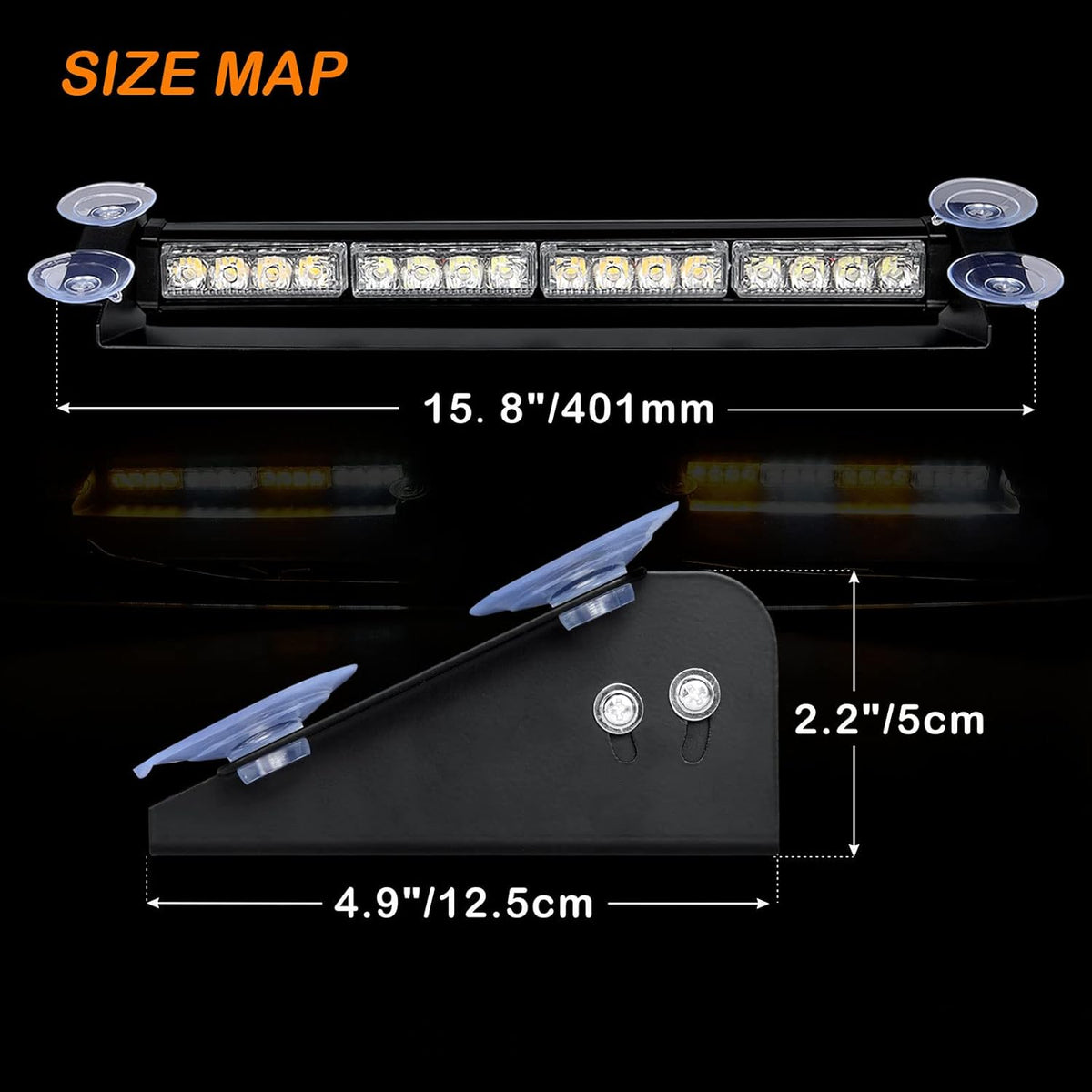 2-in-1 LED Amber White Emergency Dash Strobe Light Bars Pack of 2 S585341