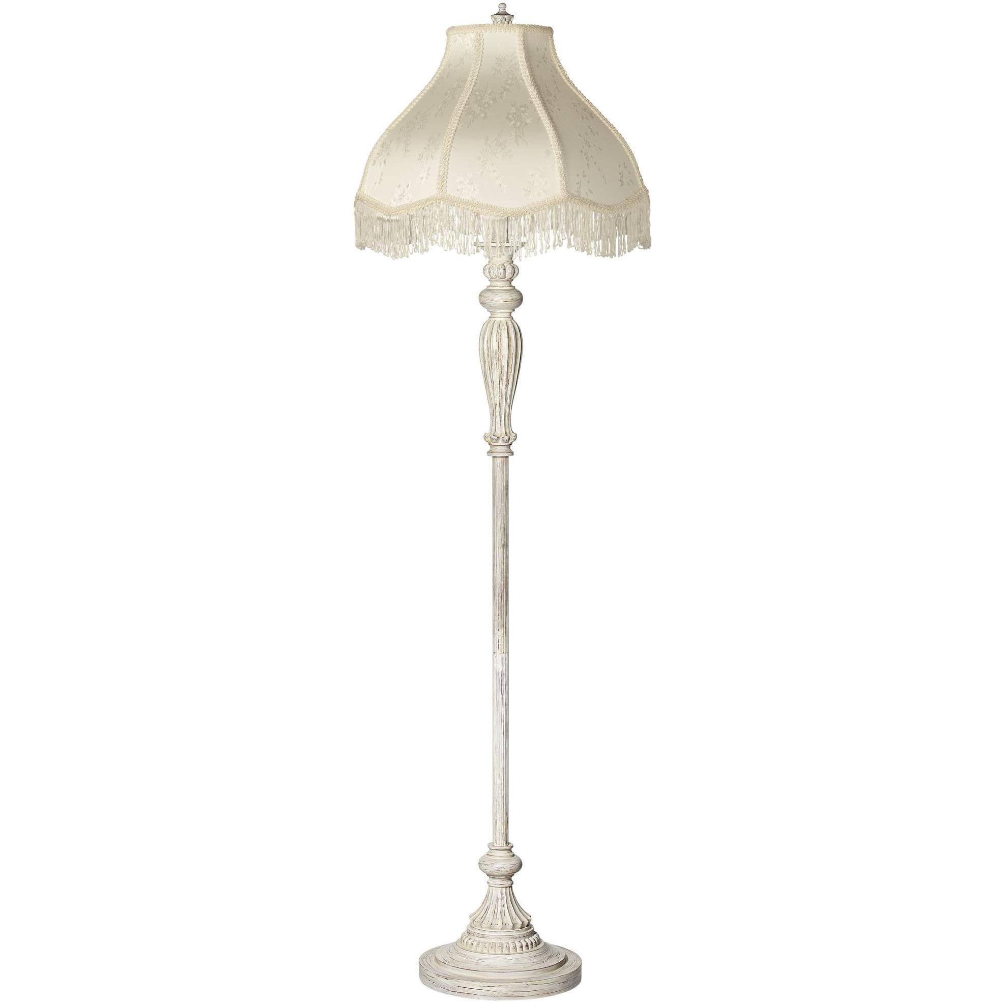 Antique White Cream Scallop Fabric Dome Shade Floor Lamp U818325