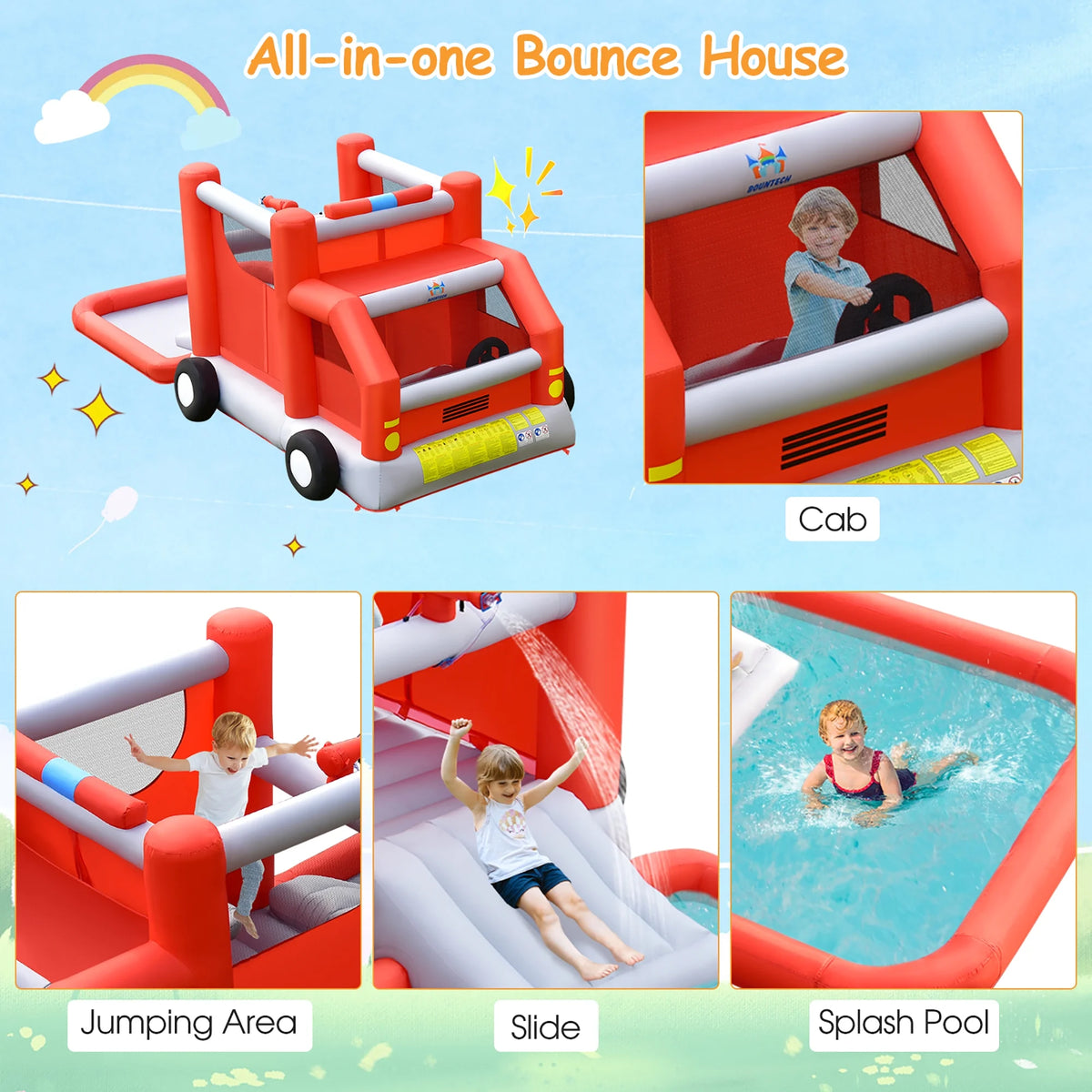 Inflatable Castle Water Park Kids Bounce House with 480W Blower J455