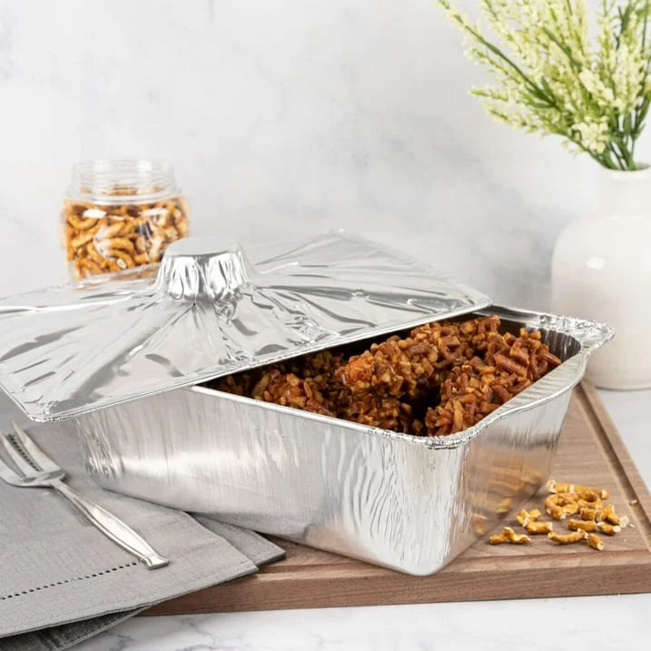 12 CT Disposable Aluminum Rectangle Pots with Lids O754