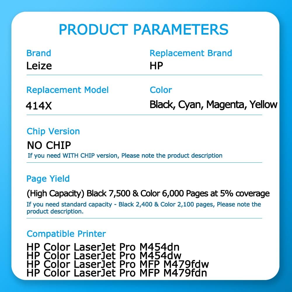 4-Pack High Yield Toner Cartridges for HP 414X 414A W2020X W2021X W2022X W2023X K7261