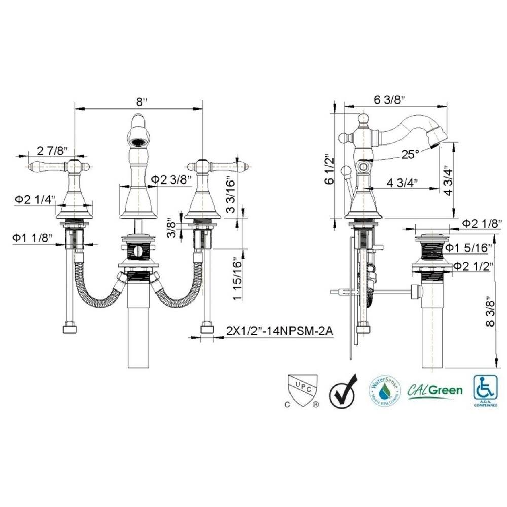Chrome Two Handle Widespread Lavatory Faucet Z918