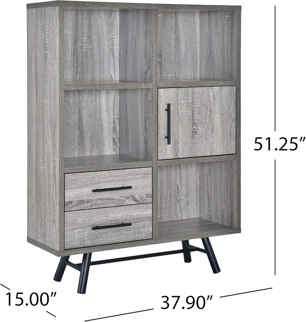 Brown Oak Black 6 Shelf Cabinet Q426953