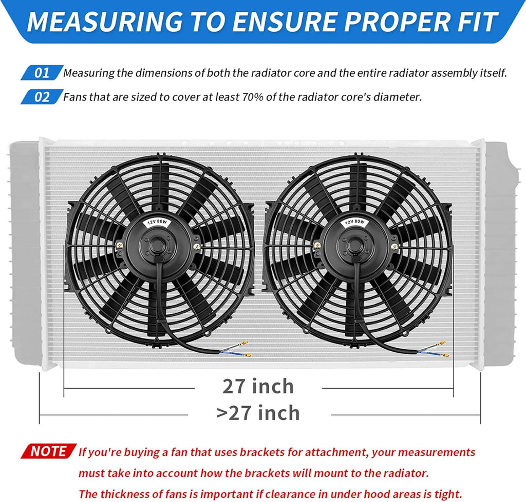 2x12 Inch Electric Radiator Cooling Fan with Mounting Kit 1750 CFM 12 Volts 80 Watts Pack of 2 X917