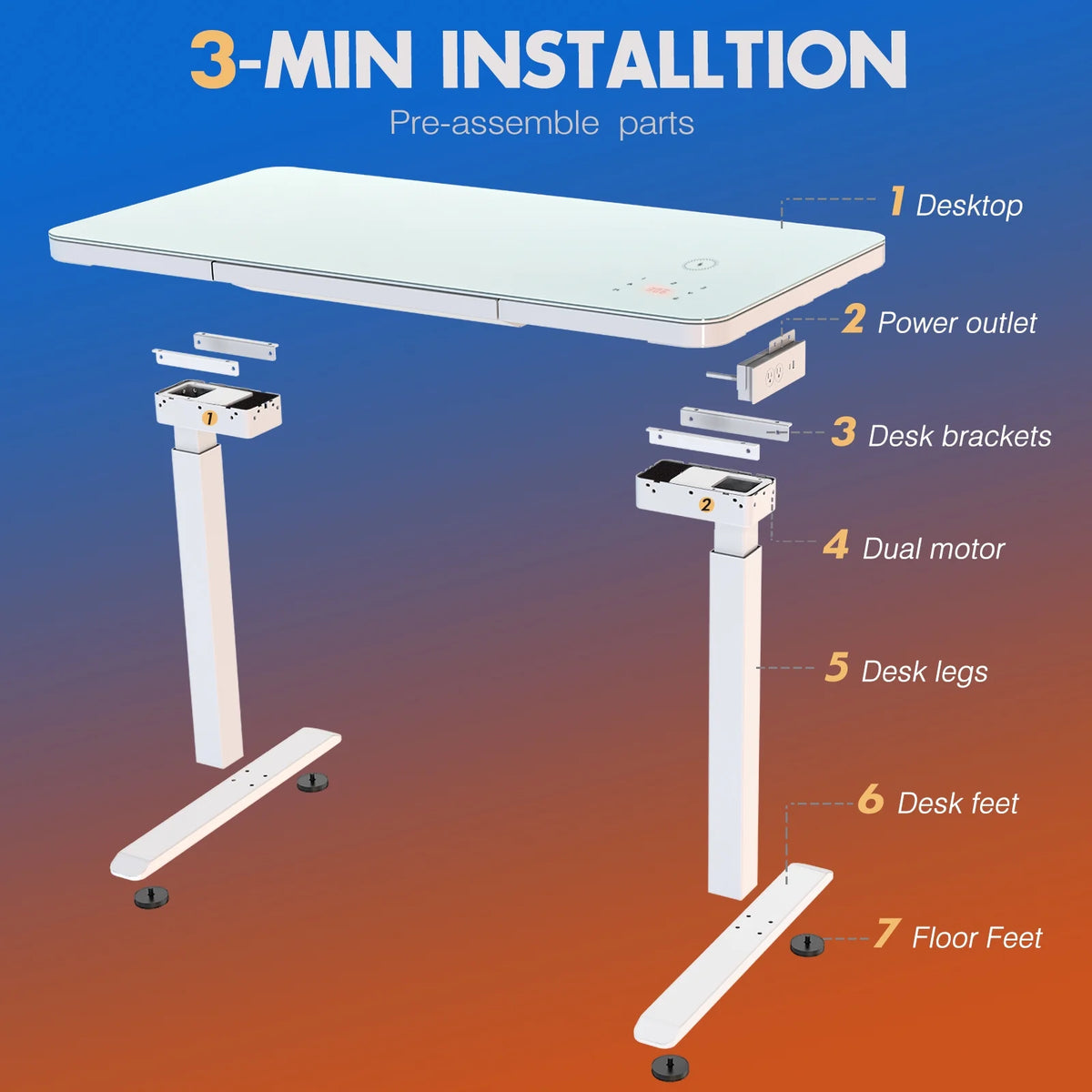 White Glass Standing Desk with Drawer I6269