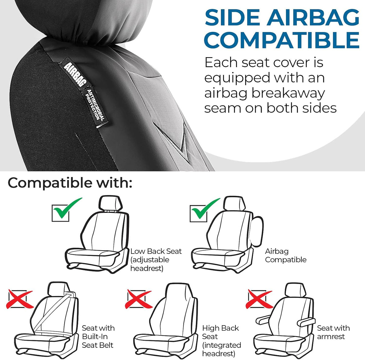 Black Faux Leather Car Seat Cover with Carbon Fiber Pattern Accent, Pack of 2 N582917