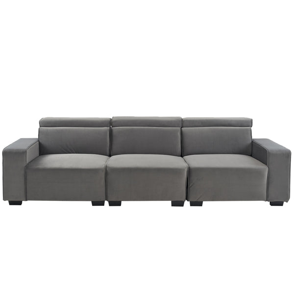 Dark gray flannel three-person sofa with side pockets N519049
