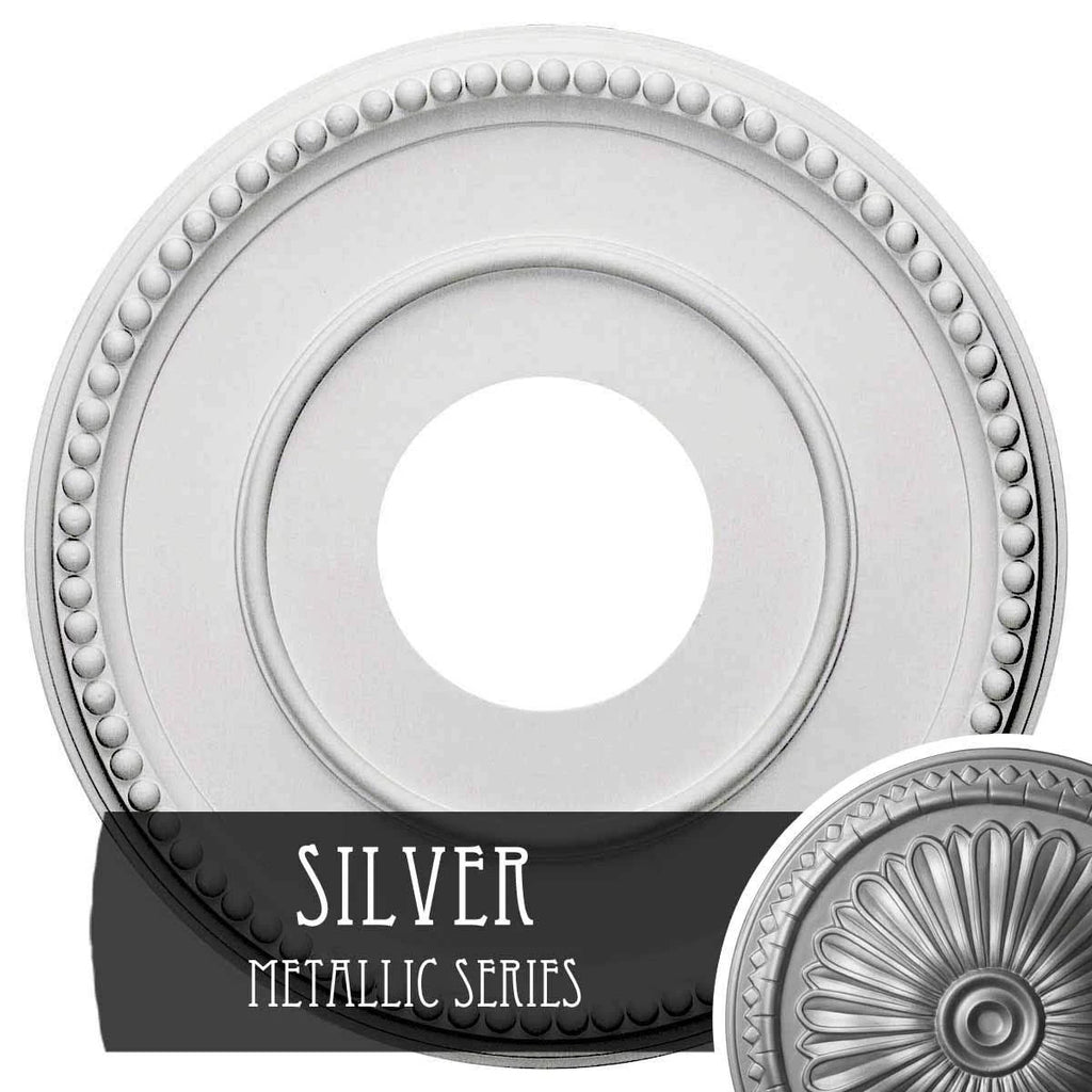 12 1/2x22OD x 3 7/8x22ID x 3/4x22P Hand-Painted Silver Ceiling Medallion O18160