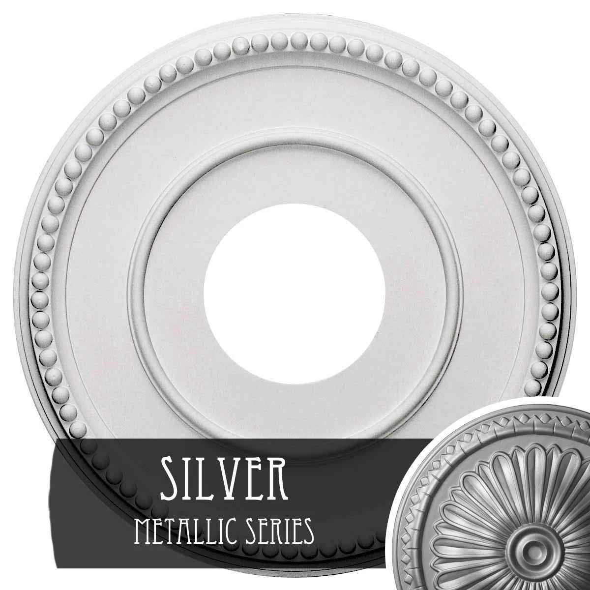 12 1/2x22OD x 3 7/8x22ID x 3/4x22P Hand-Painted Silver Ceiling Medallion O18160