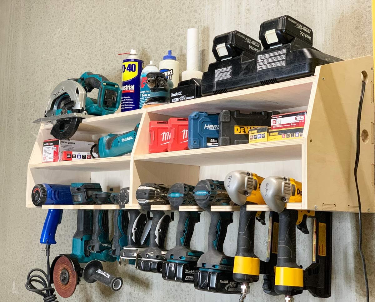 10-Slot Birch Plywood Drill Tool Holder Storage Rack P66867