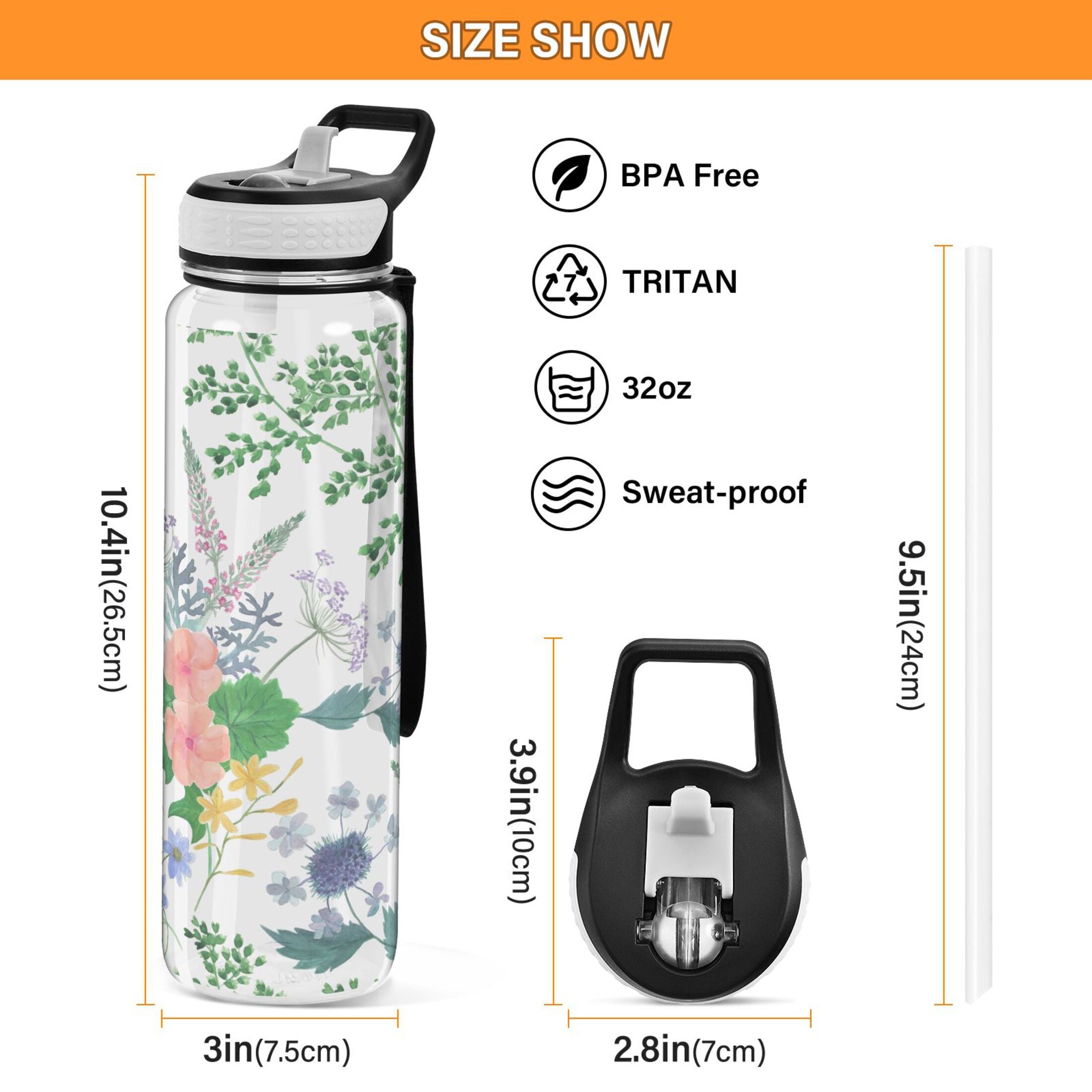 Clear 32oz Tritan Water Bottle with Straw E358