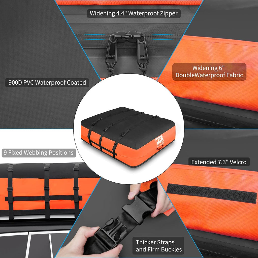 Car Roof Bag, 21 Cubic Feet, 100% Waterproof Anti-Tear 900D PVC, Includes Anti-Slip Mat, 6 Door Hooks, Storage Bag G29671