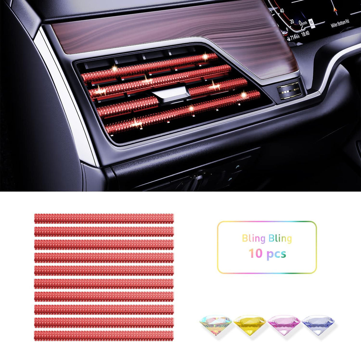 Pink Car Air Vent Decoration Trim Strips, Pack of 10 Q6854