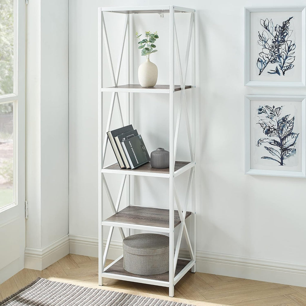 4 Tier Grey Metal Wood Bookcase L612027