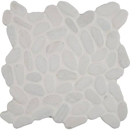 White Pebble Tumbled Marble Mesh-Mounted Mosaic Tile S3057