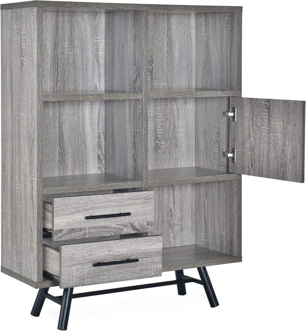 Brown Oak Black 6 Shelf Cabinet Q426953