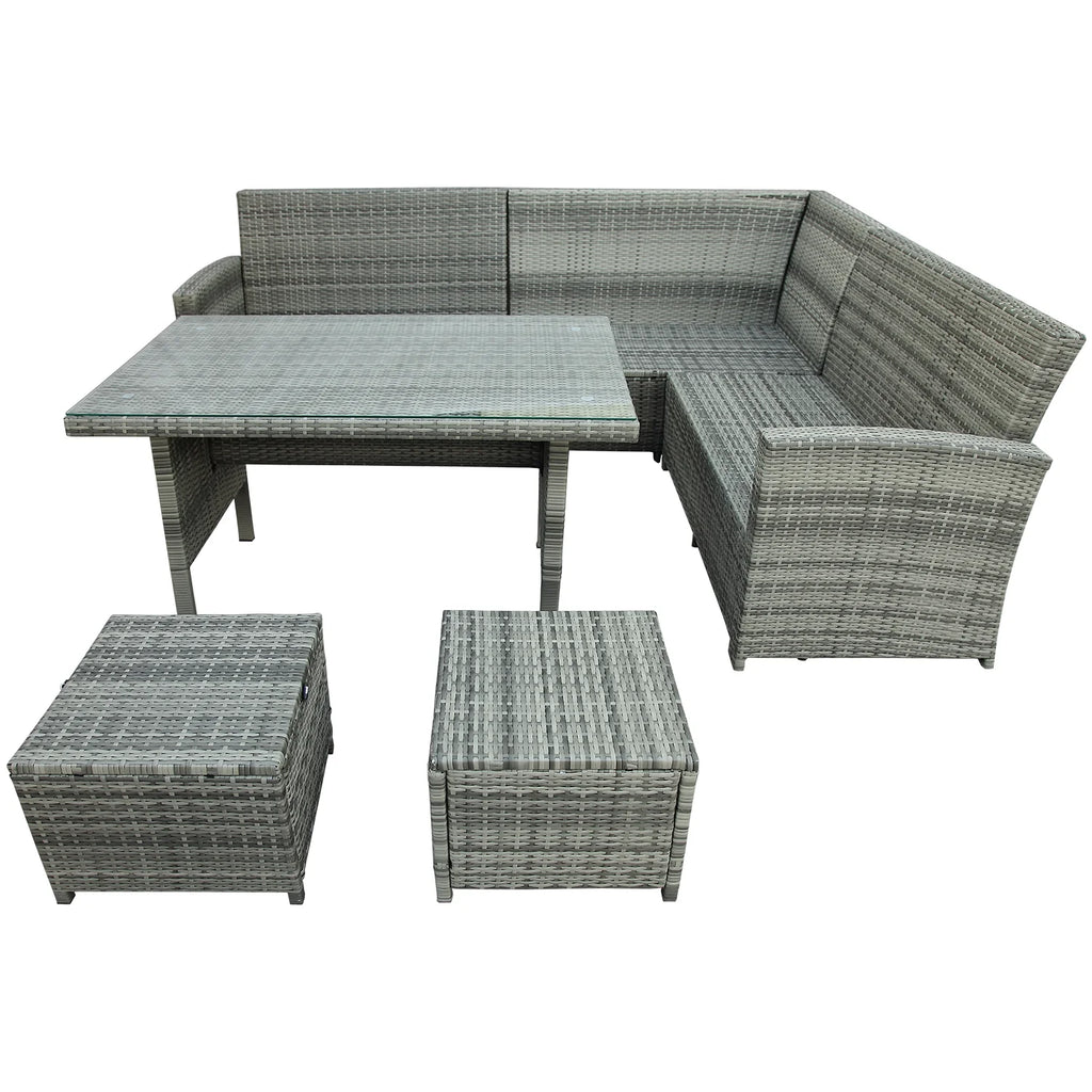 Gray 6 Piece PE Rattan Patio Sofa Set with Table Ottomans Cushions D340038