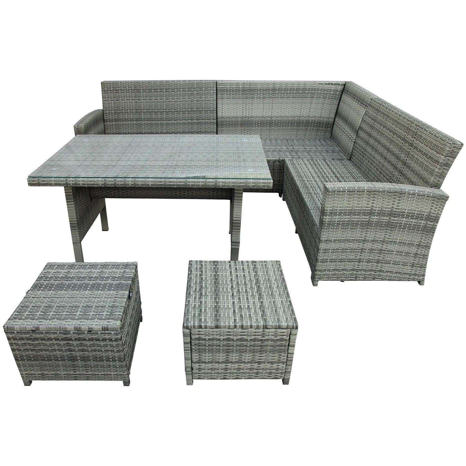 Gray 6 Piece PE Rattan Patio Sofa Set with Table Ottomans Cushions D340038