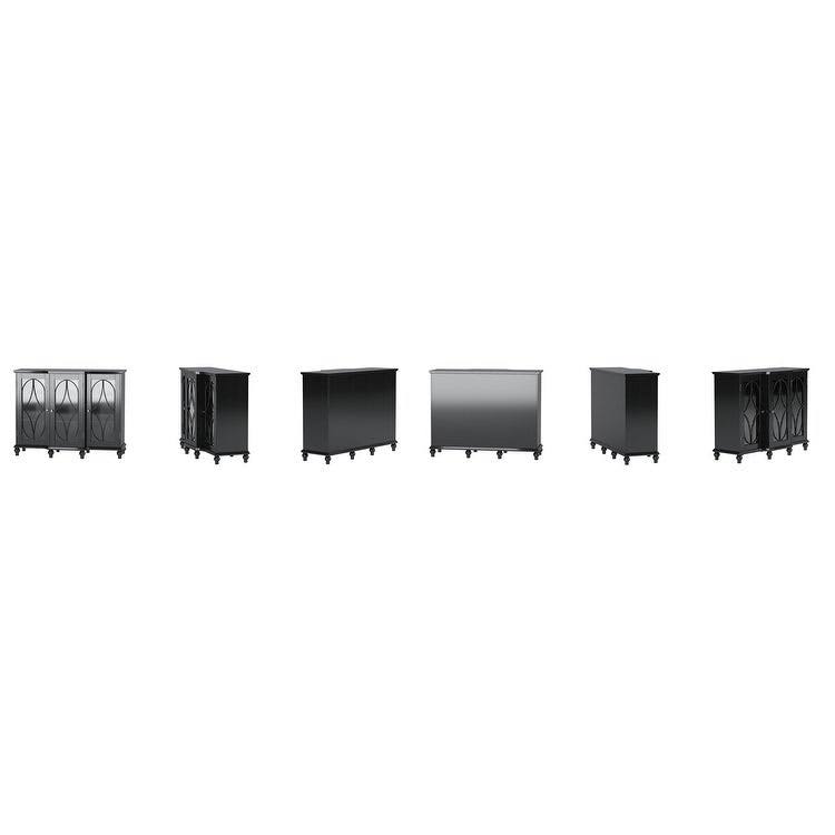 Black Wood Sideboard Buffet Console Table with Glass Cabinet Doors G293