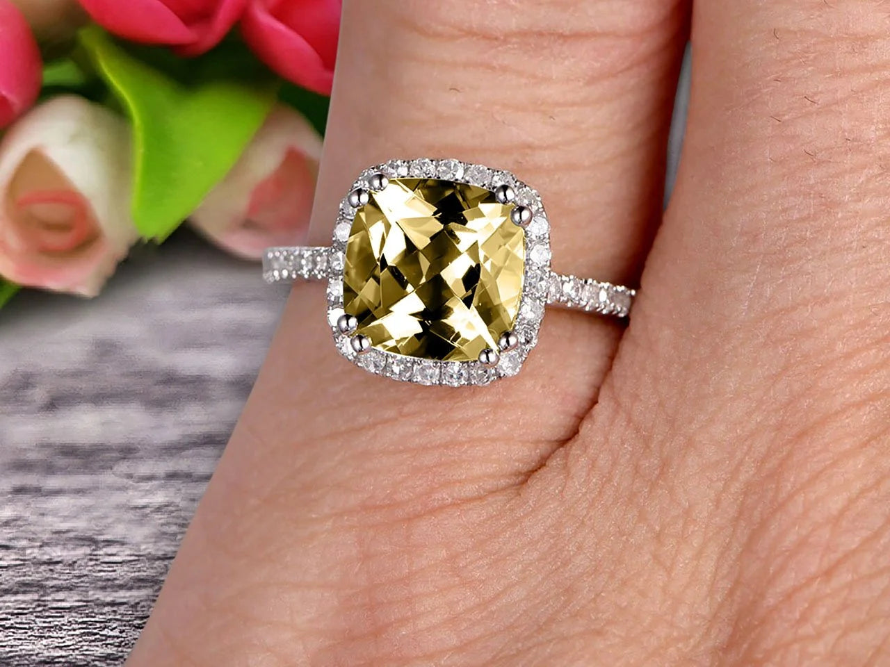 10k White Gold Halo Engagement Ring T600