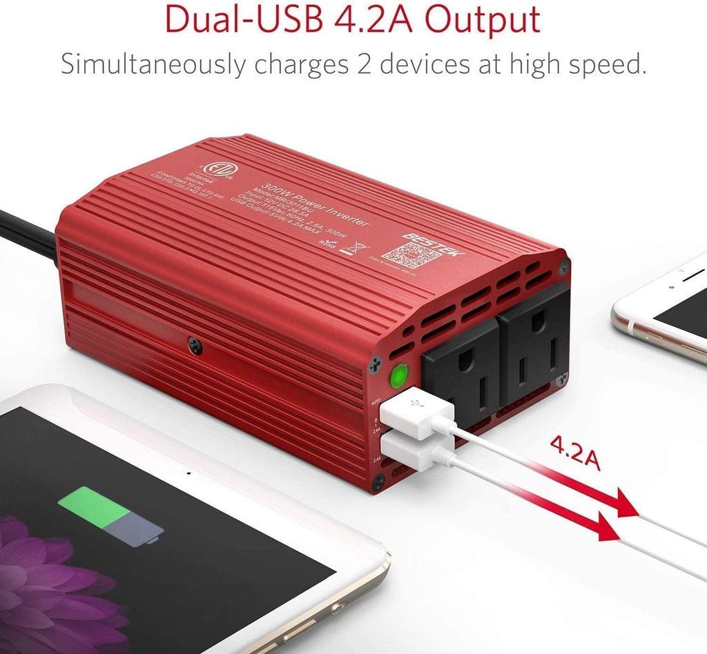 300W Power Inverter and 150W Car Power Inverter DC 12V to 110V AC USB Car Charger Pack of 2 N86671