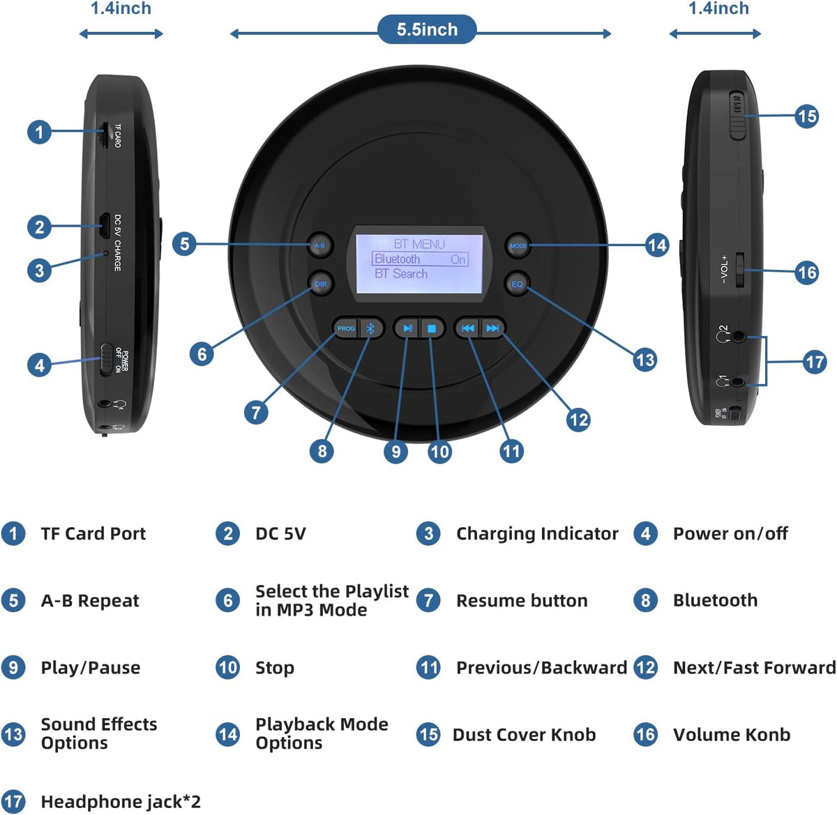 Pack of 2 Portable Bluetooth CD Player with Dual Headphone Jack O415516