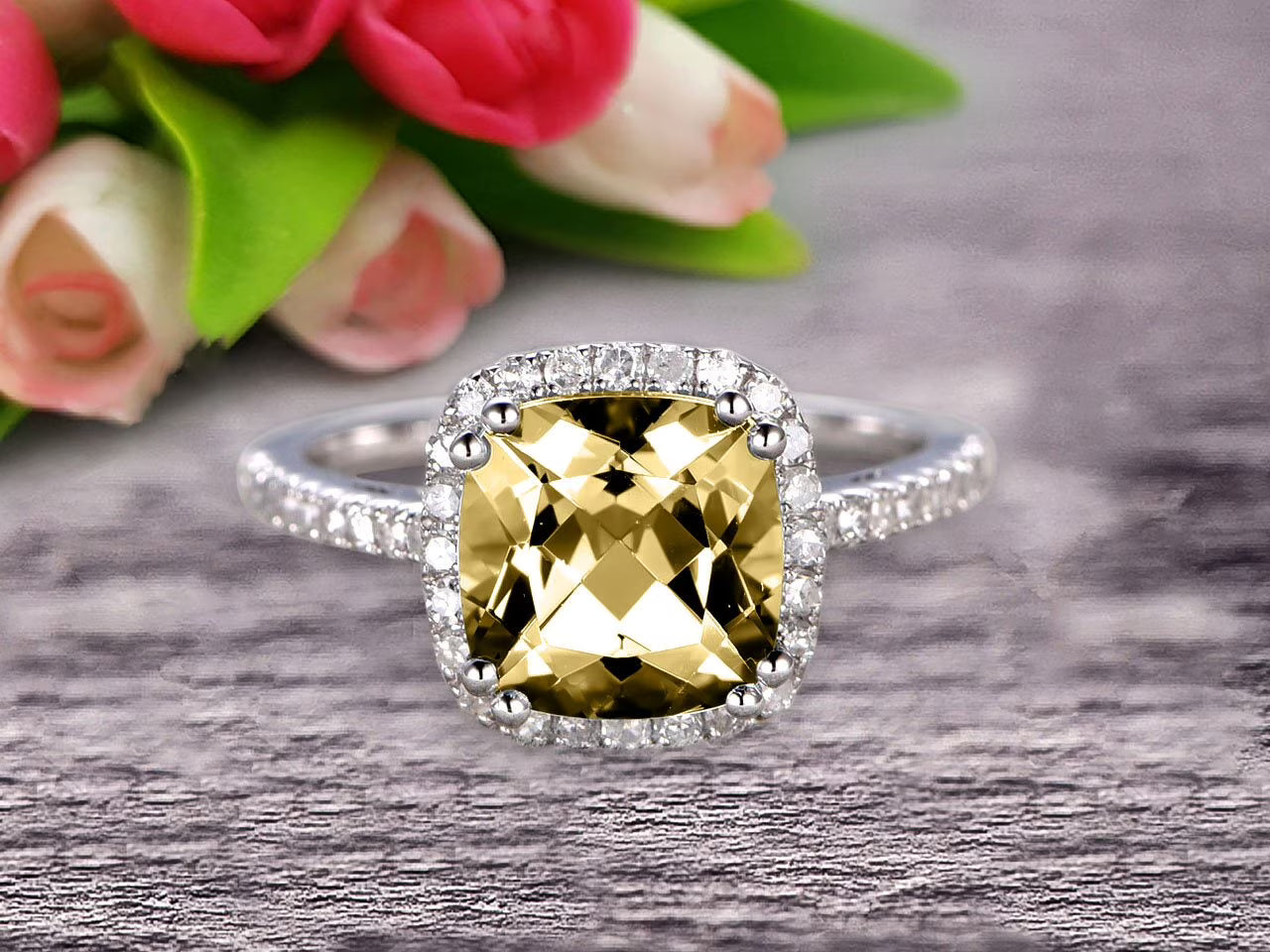 10k White Gold Halo Engagement Ring T600