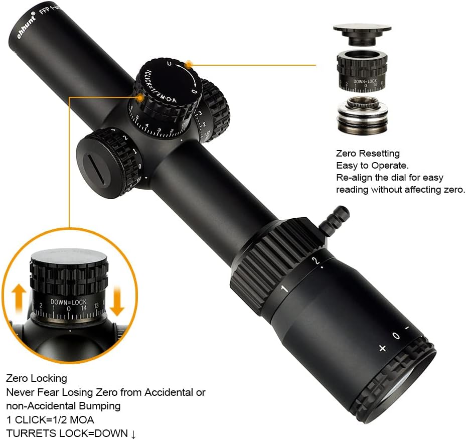 1-6x24 Rifle Scope First Focal Plane Red Illuminated Reticle with Scope Rings 30mm Picatinny High Profile N390143