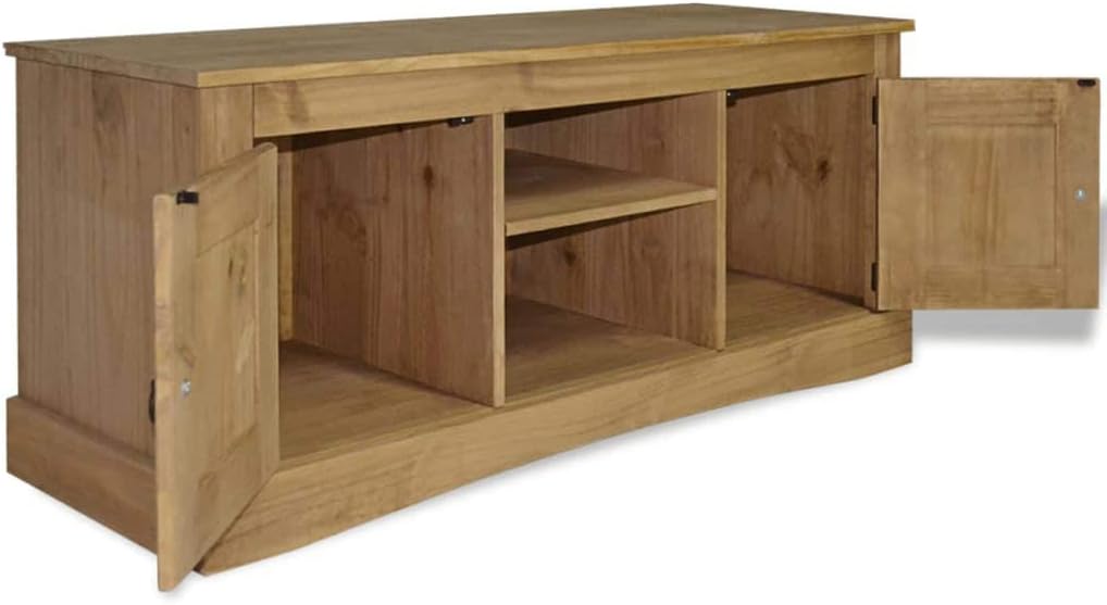 Solid Pinewood TV Cabinet Brown Media Sideboard U48202