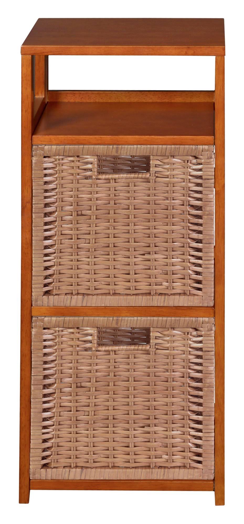 Square Folding Bookcase with 2 Full Size Wicker Storage Baskets O924