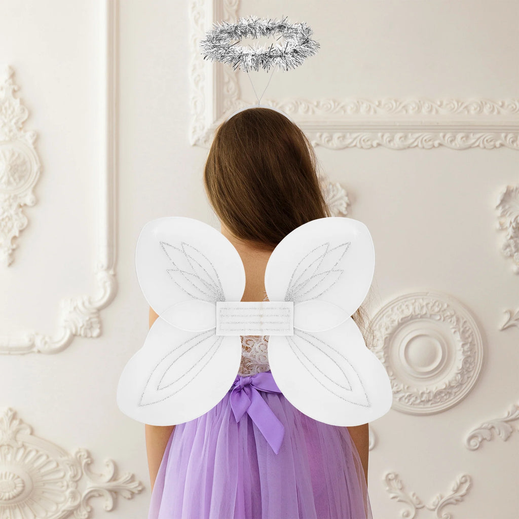 White and Silver Angel Wings and Halos Costume Set I2308
