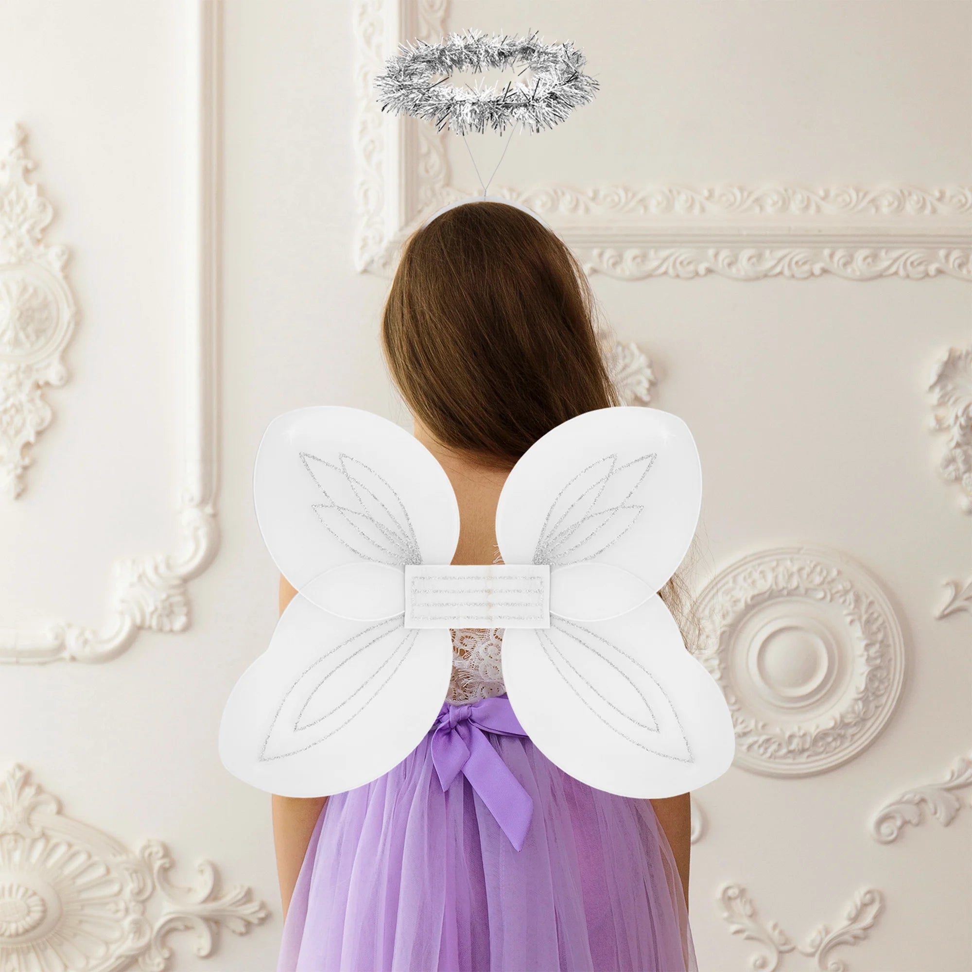 White and Silver Angel Wings and Halos Costume Set I2308