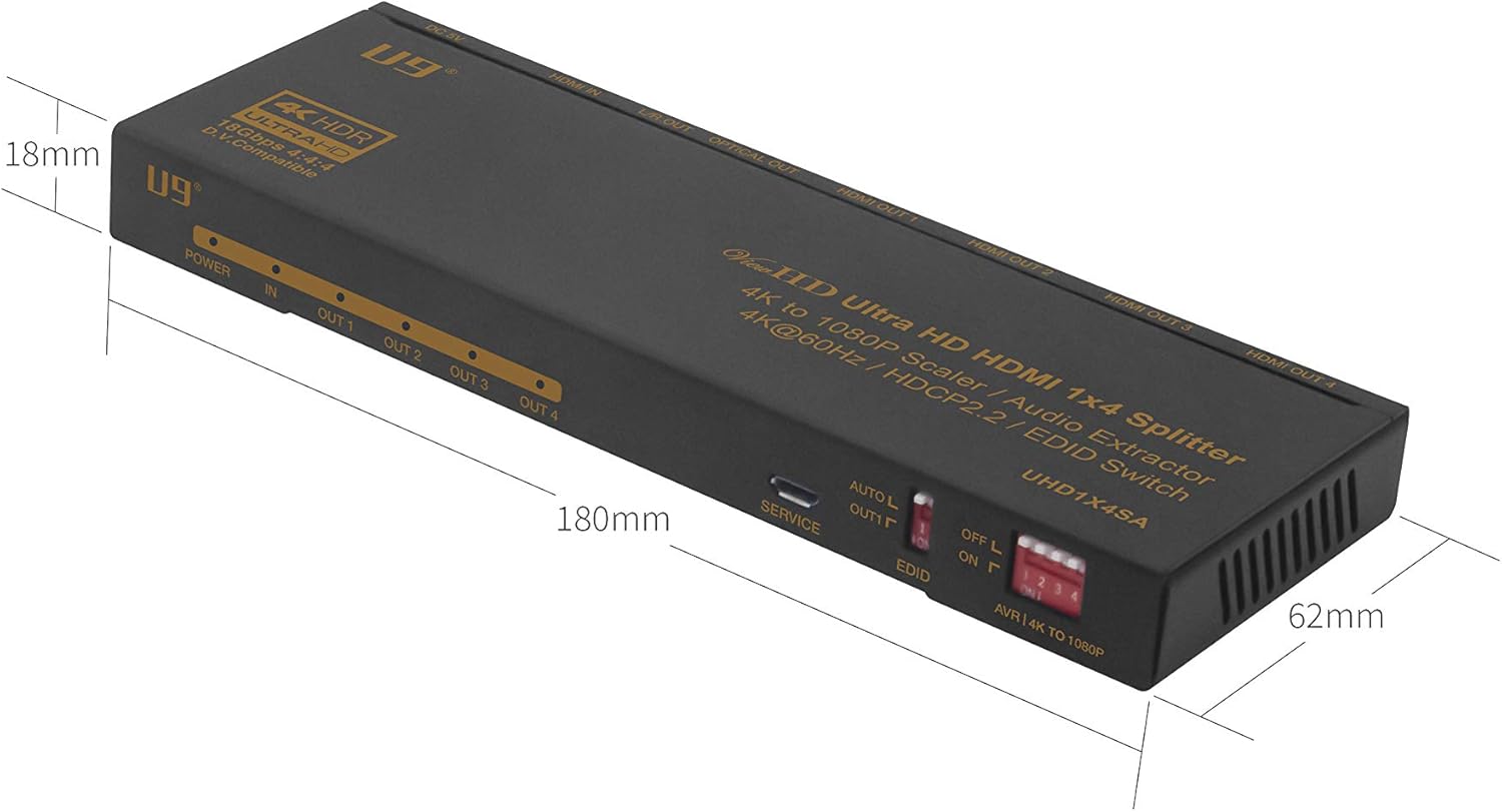 HDMI 1x2 Splitter & Audio Extractor, 4K@60Hz, HDR & Dolby Vision I9832