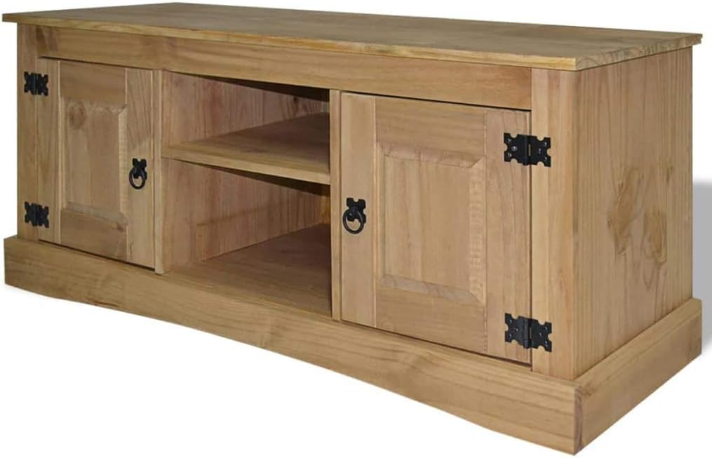 Solid Pinewood TV Cabinet Brown Media Sideboard U48202