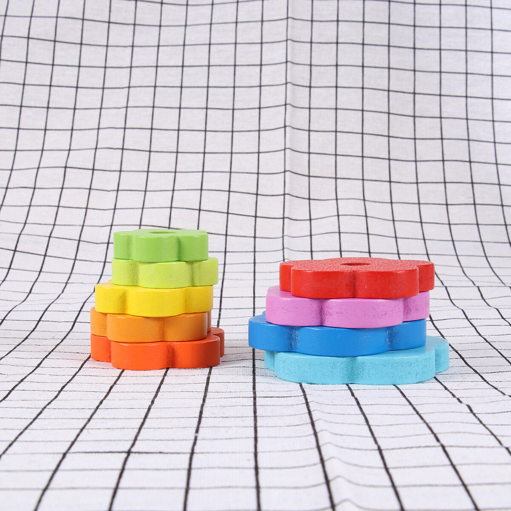 Rainbow Stacking Game Toy Circle Building Blocks Tower Educational Wooden Toy L841022