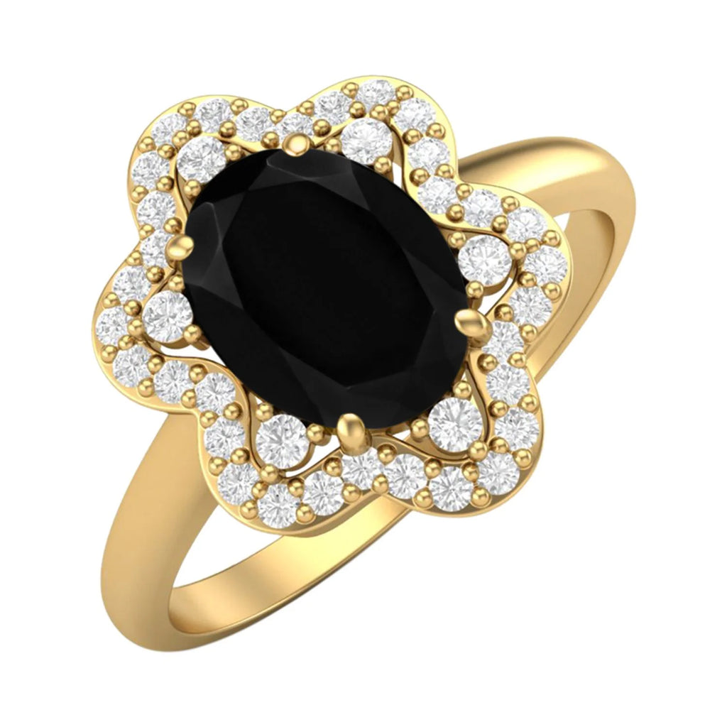 Black Spinel 925 Silver Yellow Plated Oval Ring E66597