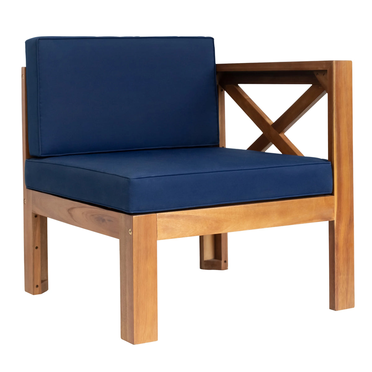 5 Piece Wood Patio Furniture Set with Blue Cushions and Coffee Table X55390
