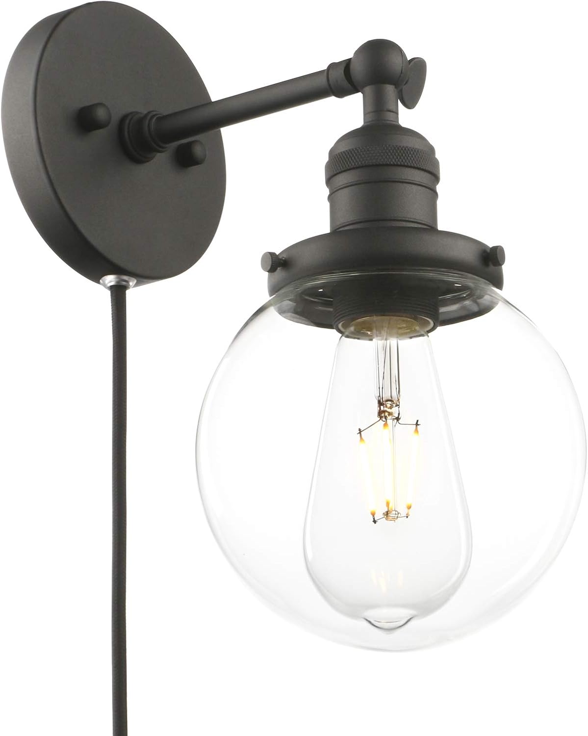 Matte Black Plug in Sconce with Glass Canopy X38259