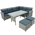 Gray 6 Piece PE Rattan Patio Sofa Set with Table Ottomans Cushions D340038