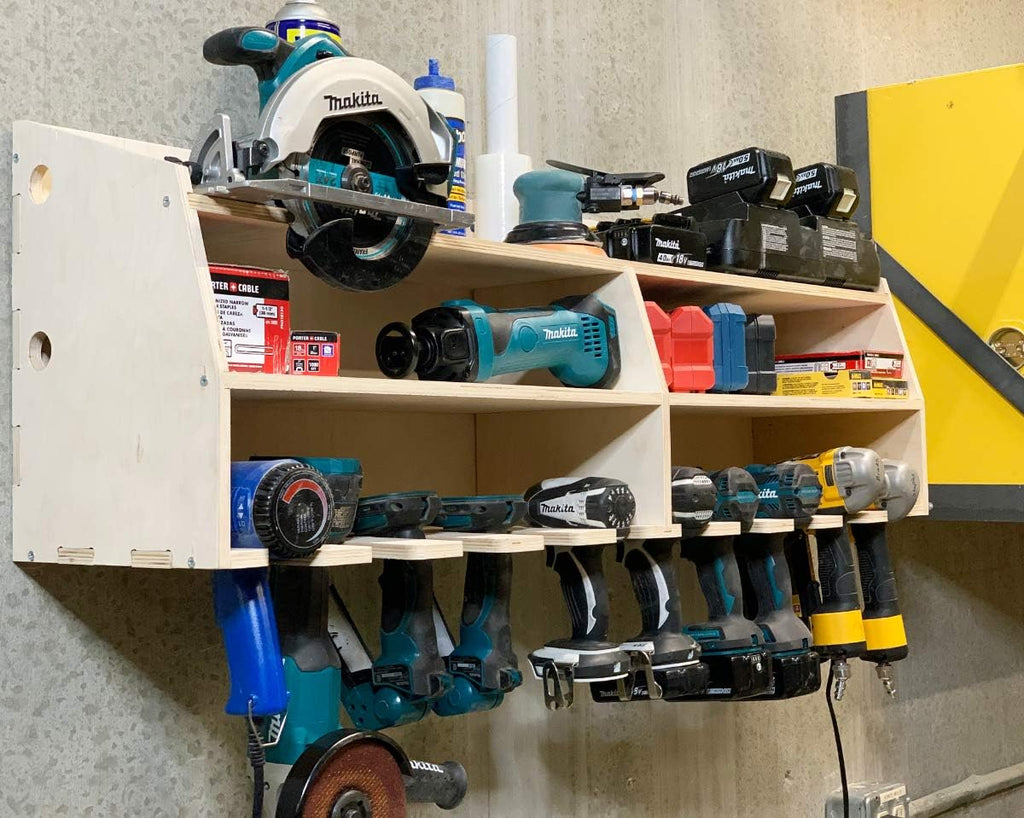 10-Slot Birch Plywood Drill Tool Holder Storage Rack P66867