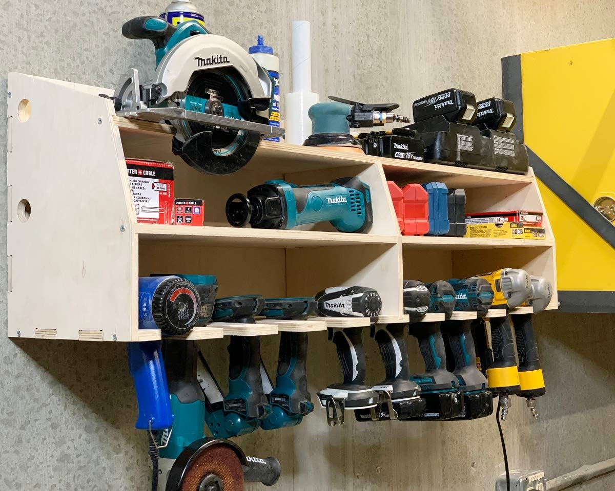 10-Slot Birch Plywood Drill Tool Holder Storage Rack P66867
