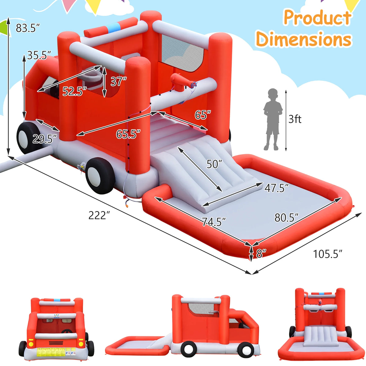 Inflatable Castle Water Park Kids Bounce House with 480W Blower J455