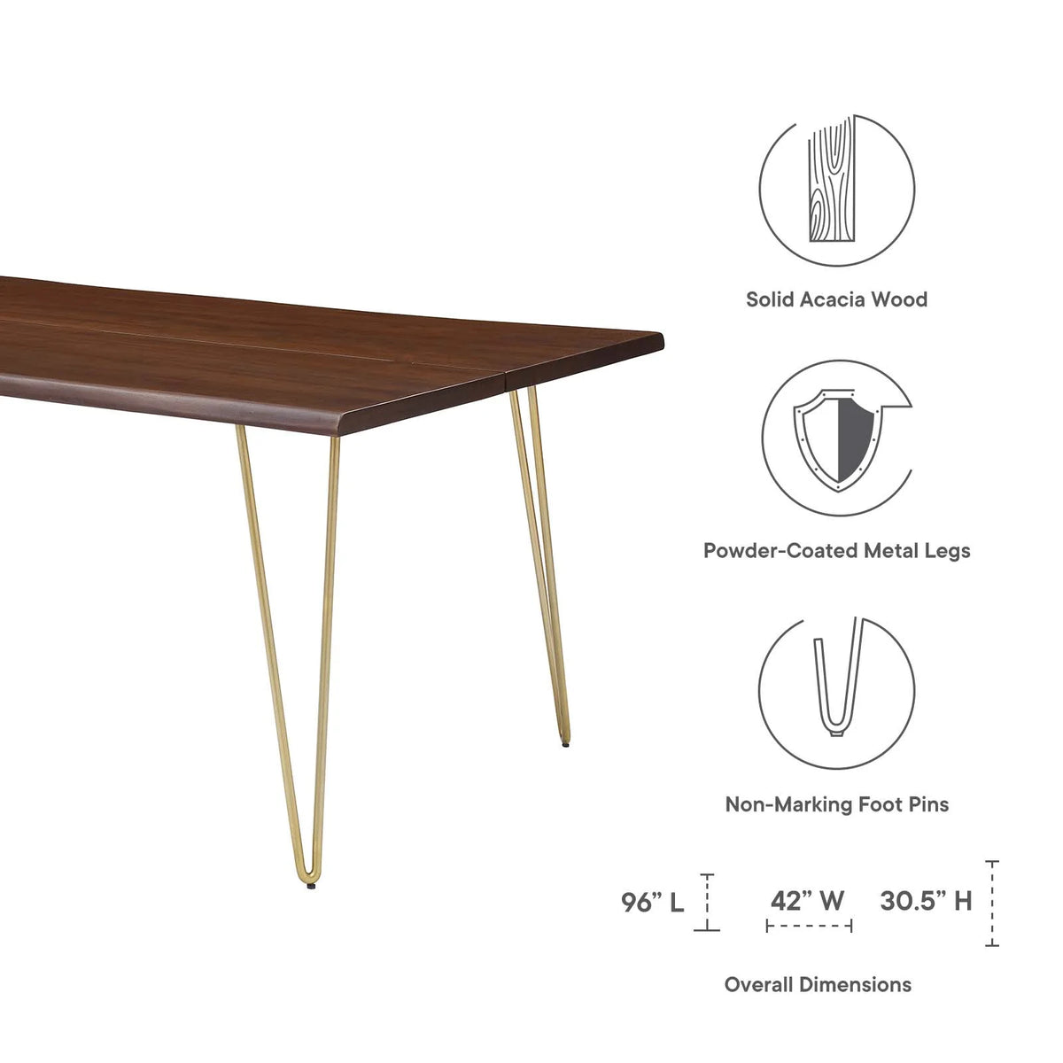 96" Live Edge Acacia Wood Dining Table in Gold Walnut M668