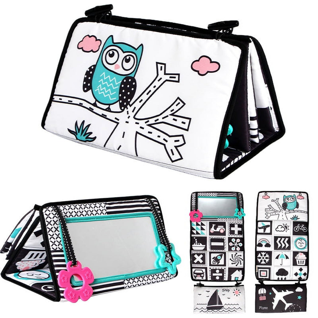 High Contrast Activity Tummy Time Mirror Toy with Cloth Book W41933