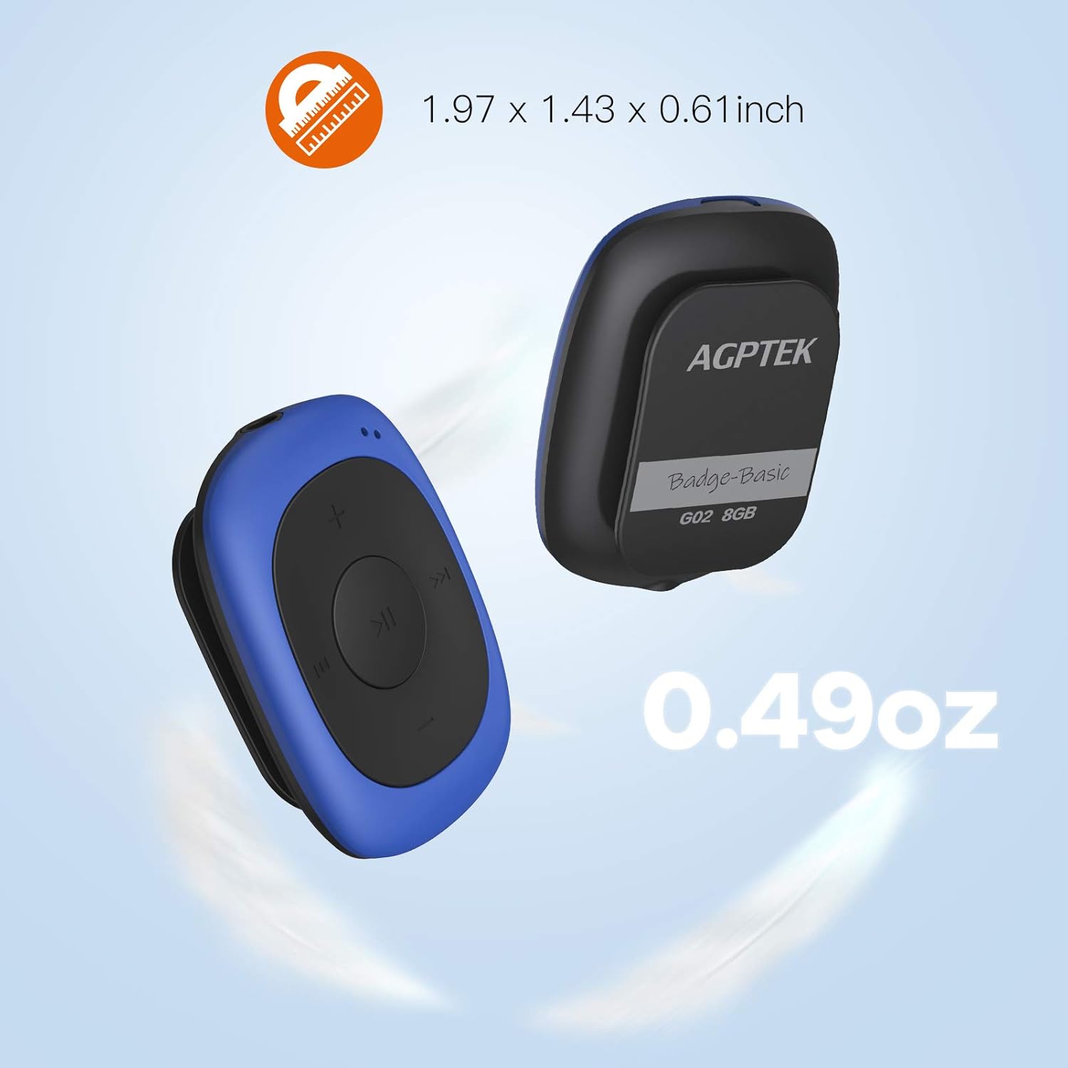 Blue 8GB Clip MP3 Player with FM Radio H395
