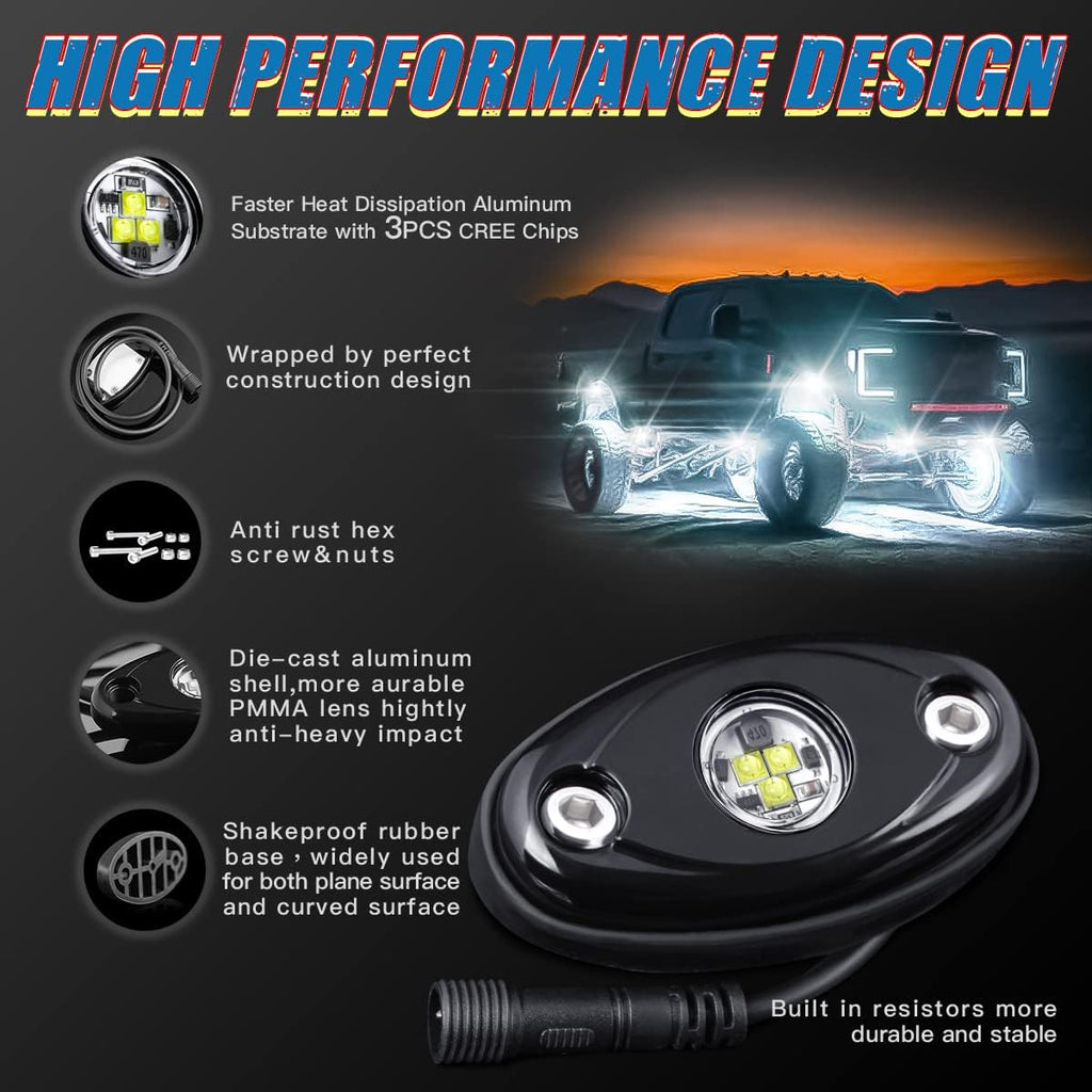 White 12Pods Led Rock Lights Kit with Switch Harness E45762